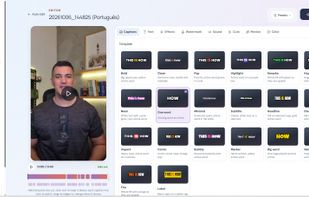 Editor with caption styles, color, effects, sound and text, previewed live before rendering.