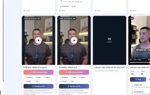 Your videos: each draft comes back cut and captioned, ready to edit, render or post.