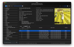 Library browser and playlist view with track metadata and durations.