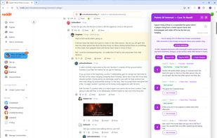 FIFI overlay showing the highest-engagement buried comment exchange in a Reddit thread.