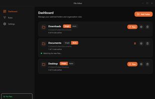 File Arbor main interface showing smart rules and folder monitoring for automatic file organization.