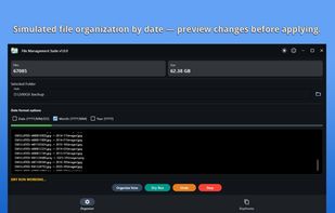 Simulated file organization by date — preview changes before applying
