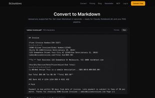 a real invoice PDF converted with tables intact, 743 characters, Raw view