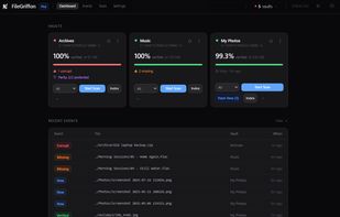 The dashboard: every monitored folder/file (vault) with how much of it has been verified, and anything found corrupt or missing.