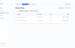 Browse available file backup packages, open their location, or restore content.