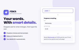 A snippet with interactive fields: pick a day, type a time, and the rest of the message is written.