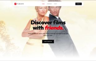 Landing page with FilmLovr hero, navigation, and sign-in call to action.