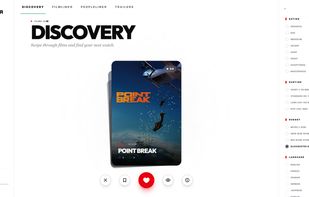 Swipeable Discovery deck with rich filters for rating, runtime, budget, language, and more.