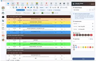 Stripboard with day breaks, page totals and color-coded strips