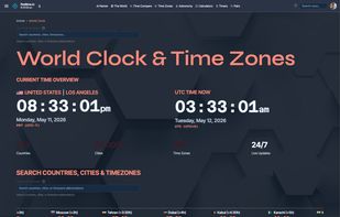 World Clock landing page in Dark mode.