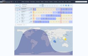 Home page in Light mode that allows you to quickly see time zone overlaps.

You can save as many city groups as you want.