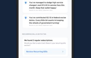 Upload any bank PDF or CSV and Finly AI categorizes every transaction and flags recurring bills for auto-tracking. No bank login required.