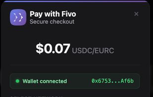 Customers select chain and pay in USDC or EURC with instant settlement