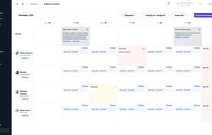 The employee scheduling calendar helps repair shops plan technician shifts, manage workloads, and organize appointments, making it easier to coordinate staff and daily repair operations.