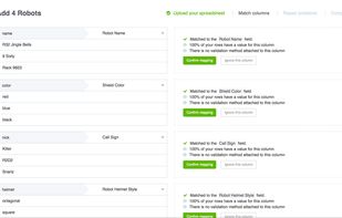 Flatfile automatically matches 95% of columns using machine-learning and fuzzy matching. However, users can still adjust columns prior to uploading their CSV data.