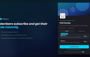 Your invite page: members pick a plan, pay through your own Stripe, and get their Discord role instantly