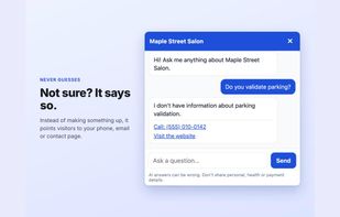 If the answer isn't on your site, it says so and shows your contact details.