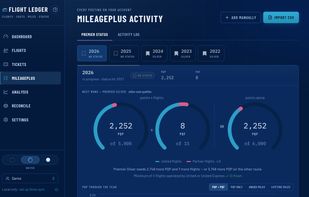 MileagePlus tracking for PQP, PQF, award miles, and Premier qualification.