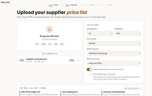 Upload supplier catalogs in CSV, Excel, PDF or TSV and configure account-specific analysis.