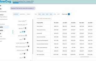 The projected P&L shows how your profitability grows over time. Revenue and headcount growth are automatically generated using a powerful simulation analysis.