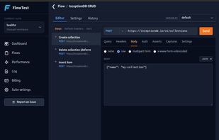 Visual flow builder for chaining API requests, mapping variables, and defining assertions.
