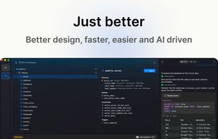 The schema explorer next to the assistant panel: browse tables, columns, indexes, constraints, and triggers while the co-pilot works.
