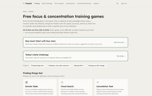 All fourteen paradigms in one place, grouped by the aspect of attention they measure. Everything is free with no session limits and no paid tier, and no account is needed to play.