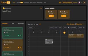 Homepage, with my sessions and 