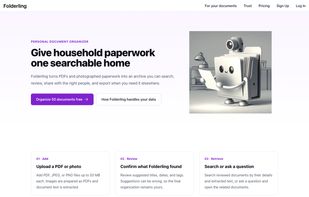 Folderling and Paperless-ngx comparison page with a feature table.