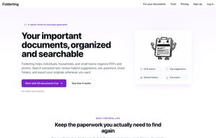 Folderling homepage showing a searchable household document archive.