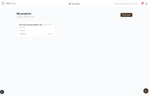 Dashboard: list of your dissertations and theses with progress, level and a one-click new project.