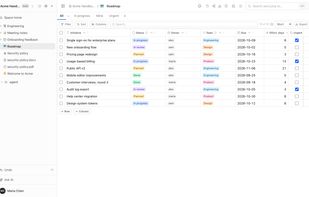 A roadmap as a data table with typed columns and saved views