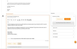 Response is automatically generated. Agent is provided other options