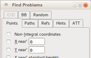 Find Problems: The first tool is called Find Problems, and is found under the Element menu. You must first select one or more glyphs — either from the font view, the outline view, or the metrics view — then open the Find Problems tool. The tool presents you with an assortment of potential problems in eight separate tabs.
<http://designwithfontforge.com/en-US/Making_Sure_Your_Font_Works_Validation.html>
