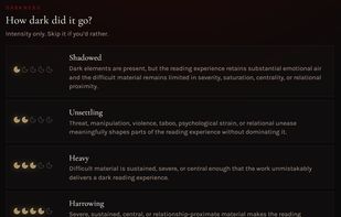 A special rating scale for logging the darkness level of a book.