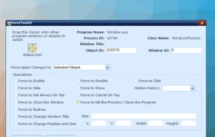 ForceToolkit - Force to enable disabled buttons and checkboxes, hide running programs, make windows always on top, change window size and position, close applications and more!