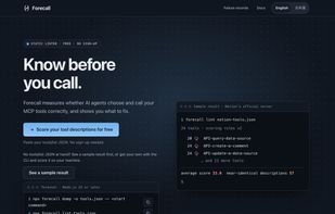 The landing page: score your MCP tool descriptions for free, or get a tools/list with the CLI.