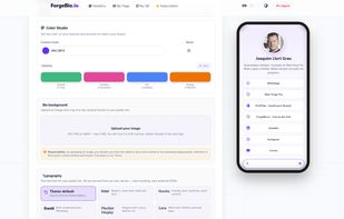 ForgeBio.io dashboard and editor for managing links, tracking pixels, and themes