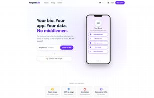ForgeBio.io homepage showing Instant App creation and Link in Bio features