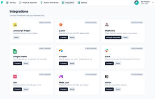 Slack, Notion, Google Sheets: Formbricks dozens of powerful native integrations. Keep the number of data sub processors small.