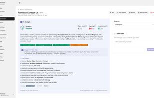 AI analysis of a single submission: summary, urgency and spam scores, key details extracted from the message, and a suggested next step.