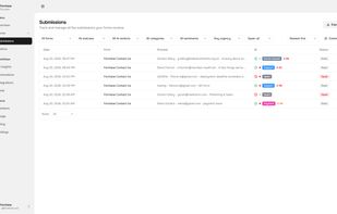Submissions list with AI category, sentiment and urgency shown per row, so the ones that need attention surface first.