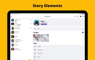 Create a story element for every character, location, item, and so much more. 