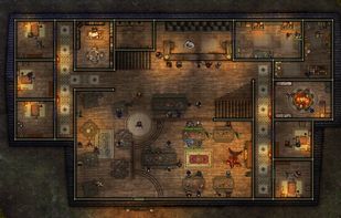 A lit tavern scene in Foundry VTT