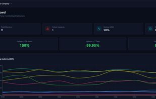 Monitoring dashboard — uptime and latency across all checks (real product UI)