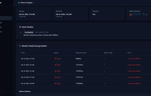 Incident detail with timeline and multi-region confirmation (real product UI)