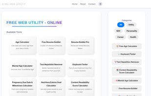 A comprehensive suite of free web utilities. All the tools you need in one place, with no installation required.