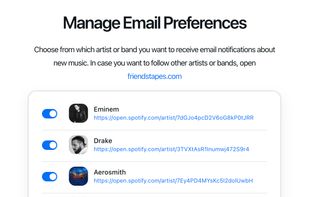 Bands/artists subscription management page