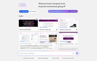Fudge home page, showing your projects, and the main AI agent.
