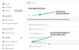 Reordering nested buckets. On desktop computer you may move by pointing and clicking.